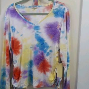 Boho Tie Dye Ruched T Shirt w/ Mask